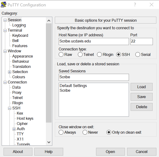 Saving the PuTTY session